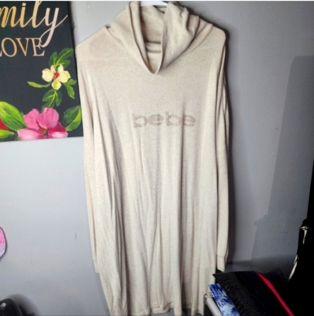 NWOT BEBE RHINESTONE TURTLENECK SWEATER DRESS 3X